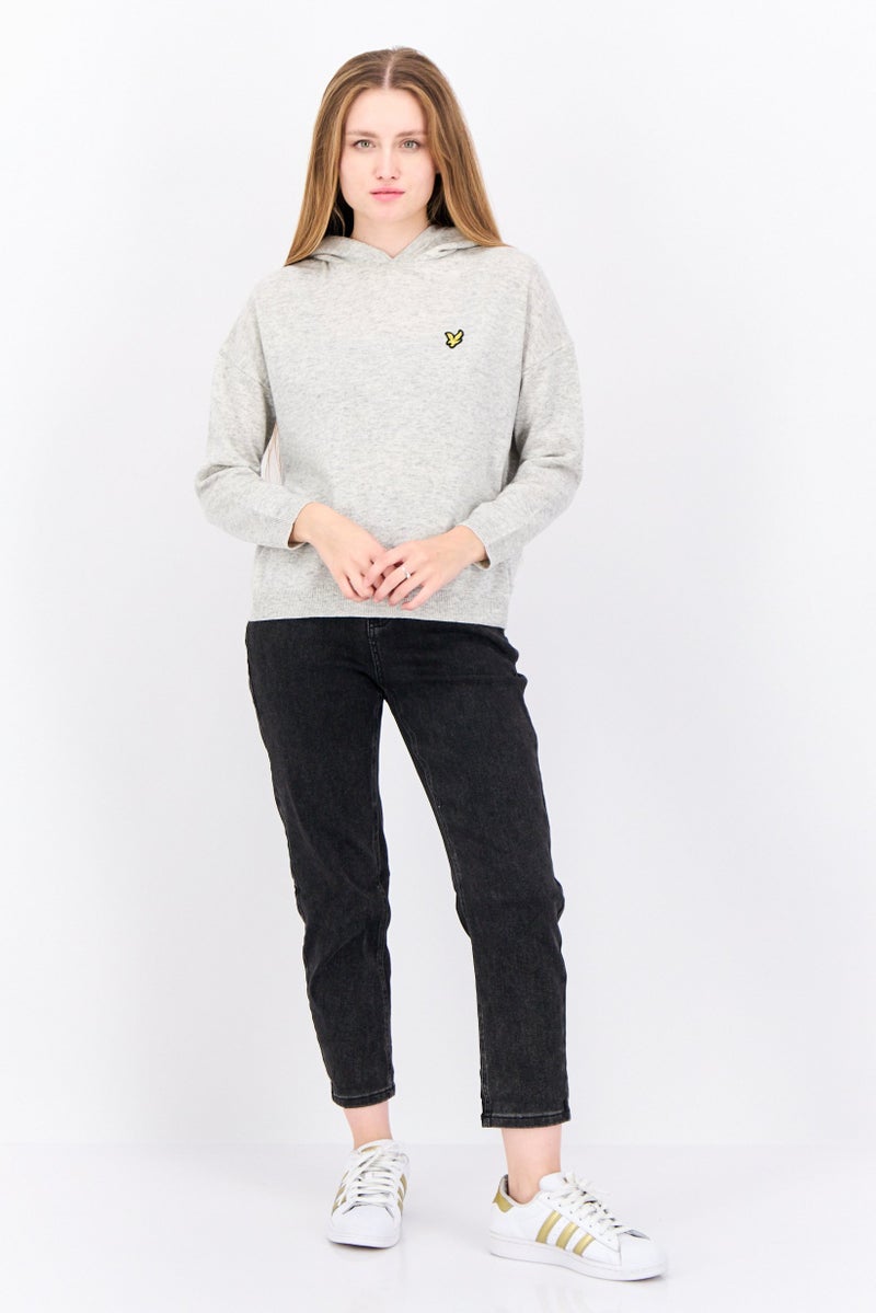 Lyle & Scott Women Hooded Long Sleeve Heather Sweaters, Grey Heather - Image 2