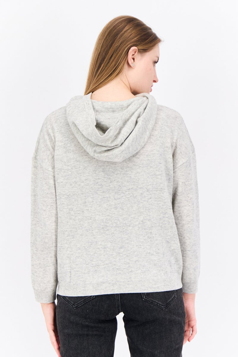 Lyle & Scott Women Hooded Long Sleeve Heather Sweaters, Grey Heather - Image 4