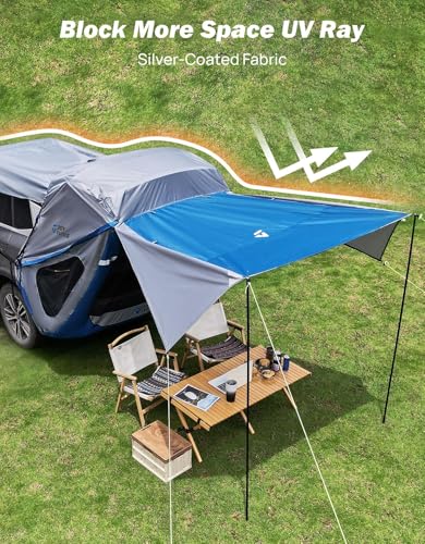 JOYTUTUS SUV Tailgate Tent with Three Sides Awning and Poles, Water Resistant SUV Camping Tent with Car Roof Cover, Car Camping Universal Fit Most SUVs, Cars, Grey Blue - Image 2