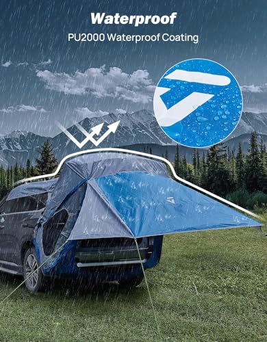JOYTUTUS SUV Tailgate Tent with Three Sides Awning and Poles, Water Resistant SUV Camping Tent with Car Roof Cover, Car Camping Universal Fit Most SUVs, Cars, Grey Blue - Image 4