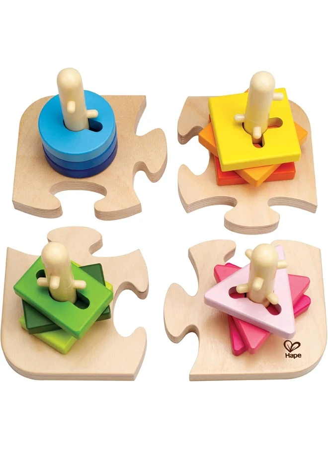 Hape 16- Piece Creative Pegged Puzzle Set, Multicolored Ssorter For Toddlers
