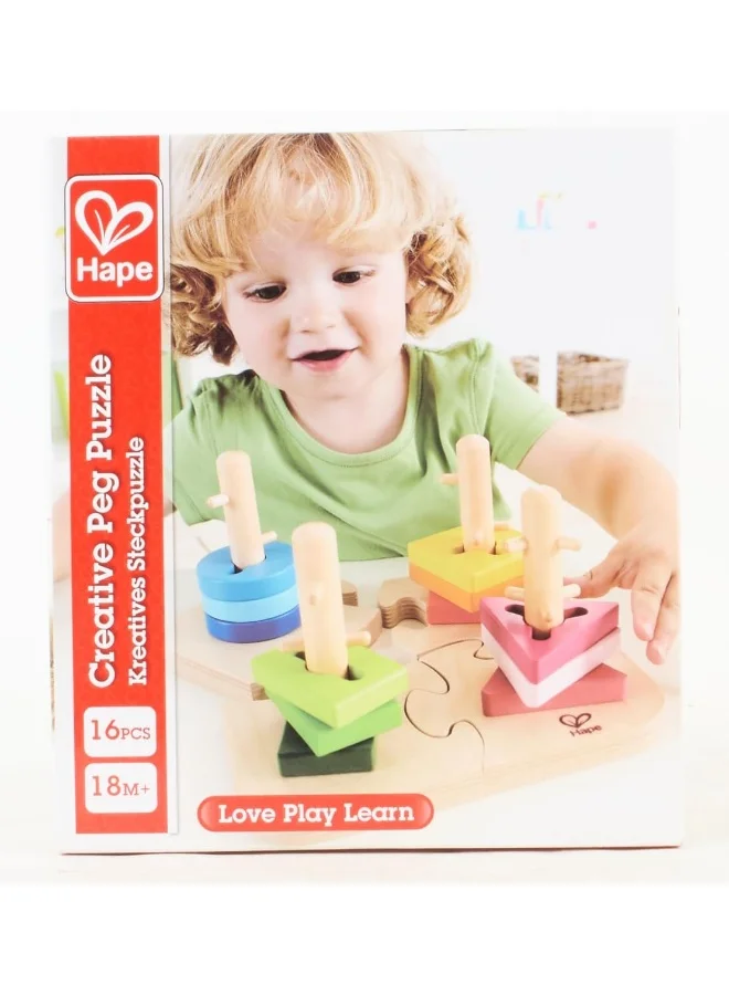 Hape 16- Piece Creative Pegged Puzzle Set, Multicolored Ssorter For Toddlers 19.7x11.6x19.7cm
