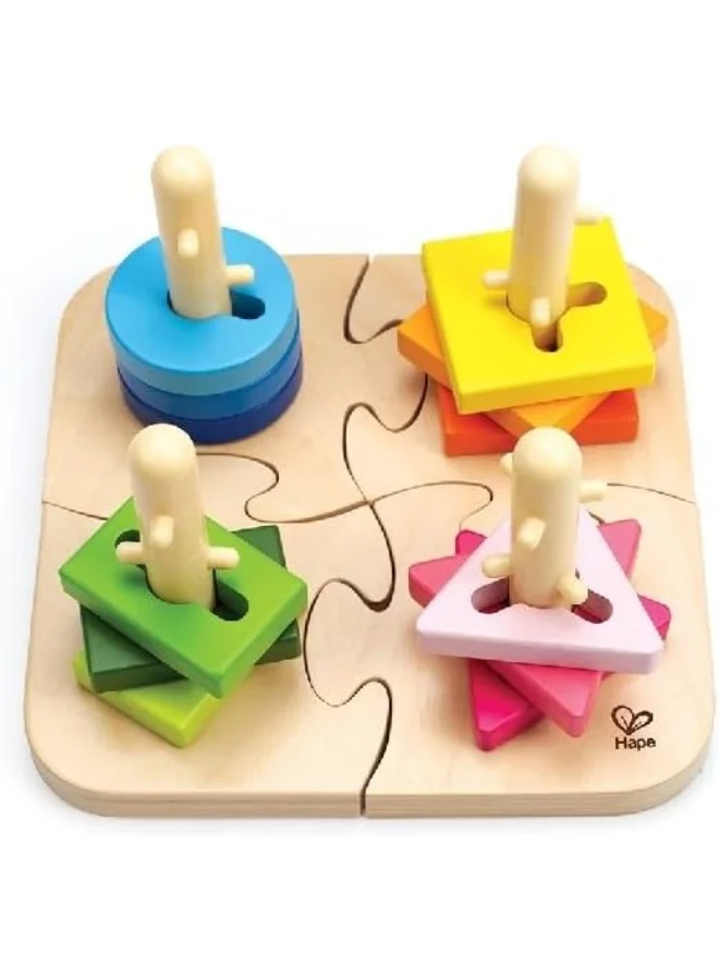 Hape 16- Piece Creative Pegged Puzzle Set, Multicolored Ssorter For Toddlers 19.7x11.6x19.7cm