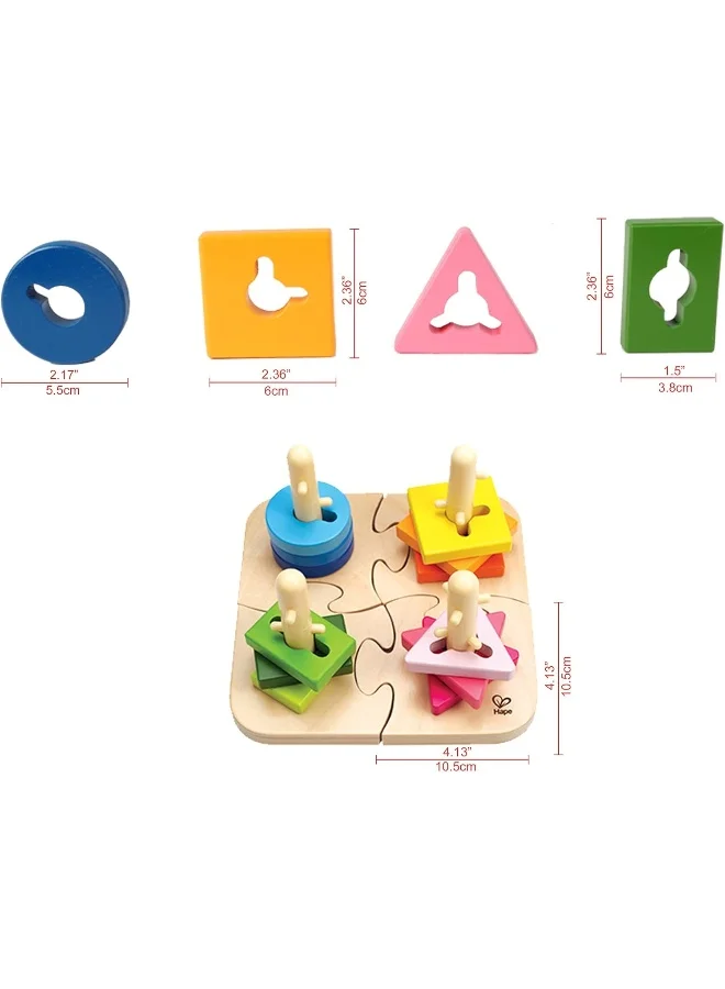 Hape 16- Piece Creative Pegged Puzzle Set, Multicolored Ssorter For Toddlers 19.7x11.6x19.7cm