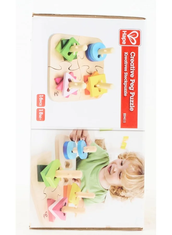 Hape 16- Piece Creative Pegged Puzzle Set, Multicolored Ssorter For Toddlers 19.7x11.6x19.7cm