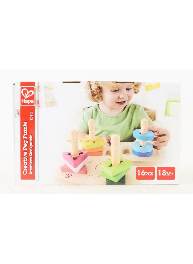 Hape 16- Piece Creative Pegged Puzzle Set, Multicolored Ssorter For Toddlers 19.7x11.6x19.7cm