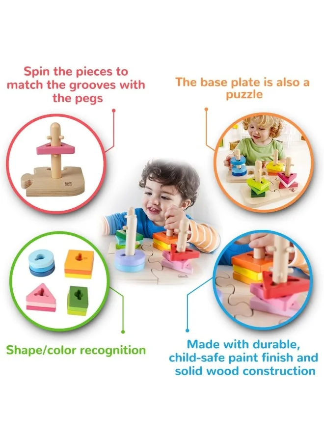 Hape 16- Piece Creative Pegged Puzzle Set, Multicolored Ssorter For Toddlers 19.7x11.6x19.7cm