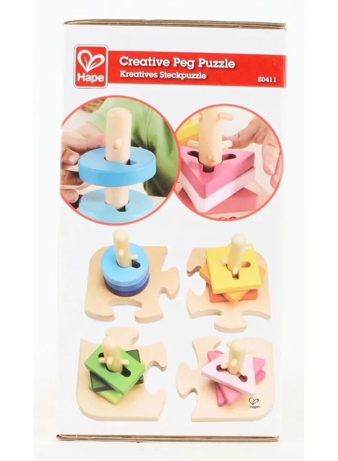 Hape 16- Piece Creative Pegged Puzzle Set, Multicolored Ssorter For Toddlers 19.7x11.6x19.7cm