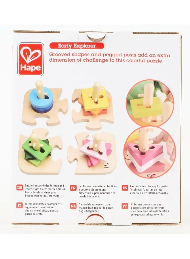 Hape 16- Piece Creative Pegged Puzzle Set, Multicolored Ssorter For Toddlers 19.7x11.6x19.7cm