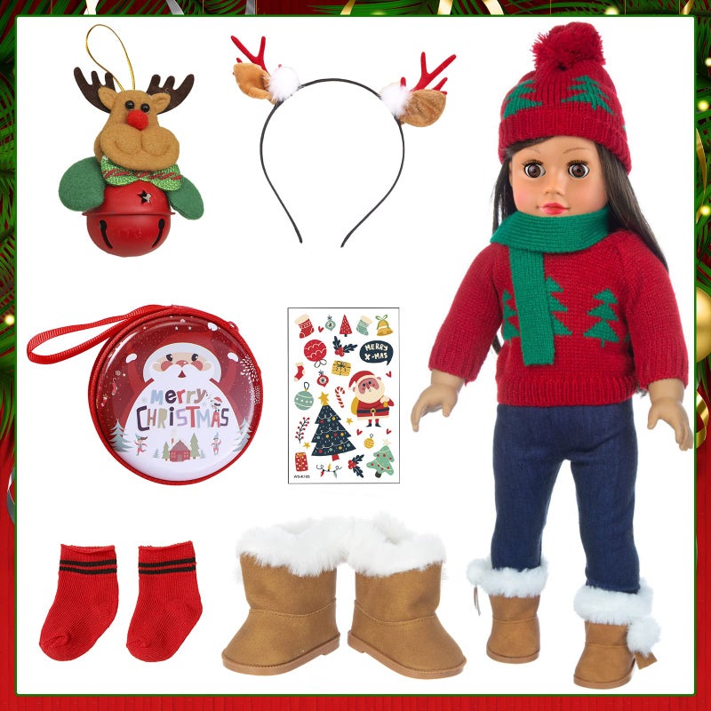 Ecore Fun 18 Inch Doll Clothes Winter Christmas Outfit and Accessories Including Sweaters Trousers Shoes Hats and Scarfs Sticker - Image 3