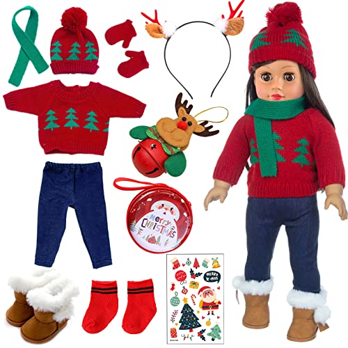 Ecore Fun 18 Inch Doll Clothes Winter Christmas Outfit and Accessories Including Sweaters Trousers Shoes Hats and Scarfs Sticker - Image 1