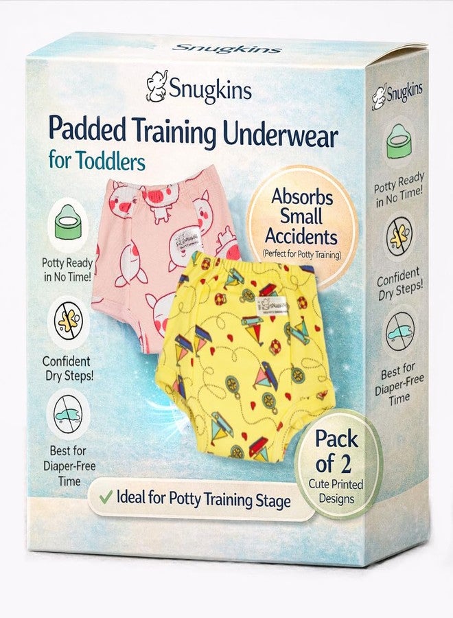 Snugkins Padded Underwear for Big Kids 7-8 years with 4 Layers of Cotton Padding Potty Training Pull Up Pant & Diaper-Free Time Pack-2 - Image 1
