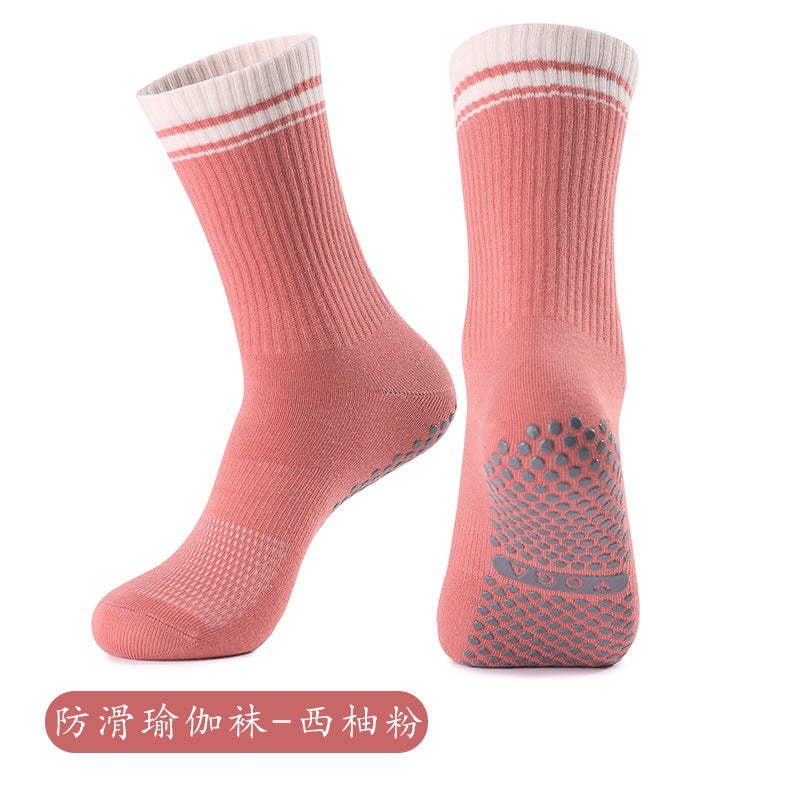 Generic Strap Yoga Socks Non-slip Professional Womens Medium Pilates Socks Short Towel Bottom Fitness Sports Floor Socks X83 grapefruit powder [Professional yoga socks]]