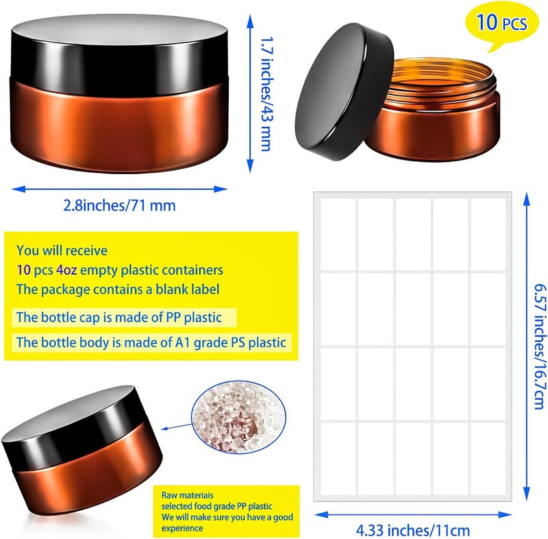 MotBach 10 Pack 4oz Plastic Jars with Lids, 120ml Round Amber Cosmetic Containers Makeup Jars,Travel Size Container Jar for Lotion Cream Eyeshadow Sample Powder Slime Ointment Salve Balm Storage - Image 2