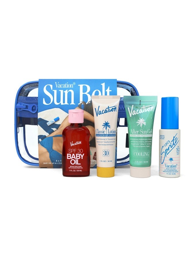Vacation Sun Belt Sampler, Includes Baby Oil SPF 30 (1 Fl. Oz.), Super Spritz SPF 50 Face Mist (1 Fl. Oz.), Classic Lotion SPF 30 (1 Fl. Oz.), After Sun Gel (1 Fl. Oz.),“Festival Friendly” Fanny Pack - Image 1