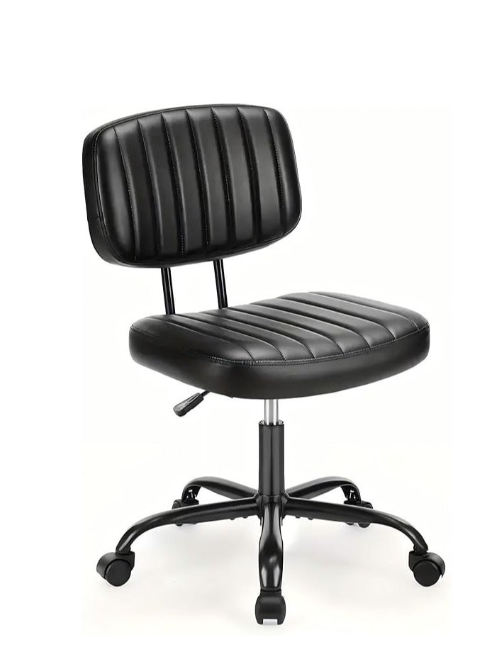 Cool Baby Armless Home Office Chair, Ergonomic PU Leather Desk Chair with Adjustable Height, Low Back Lumbar Support & 360° Swivel Wheels – Comfortable Cushion Chair for Small Spaces - Image 1
