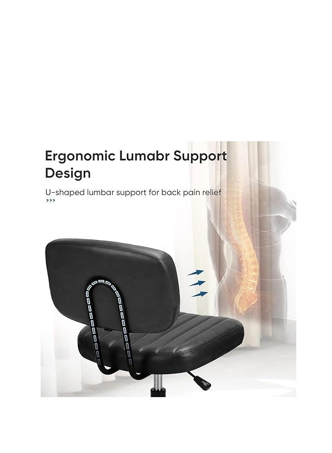 Cool Baby Armless Home Office Chair, Ergonomic PU Leather Desk Chair with Adjustable Height, Low Back Lumbar Support & 360° Swivel Wheels – Comfortable Cushion Chair for Small Spaces - Image 2