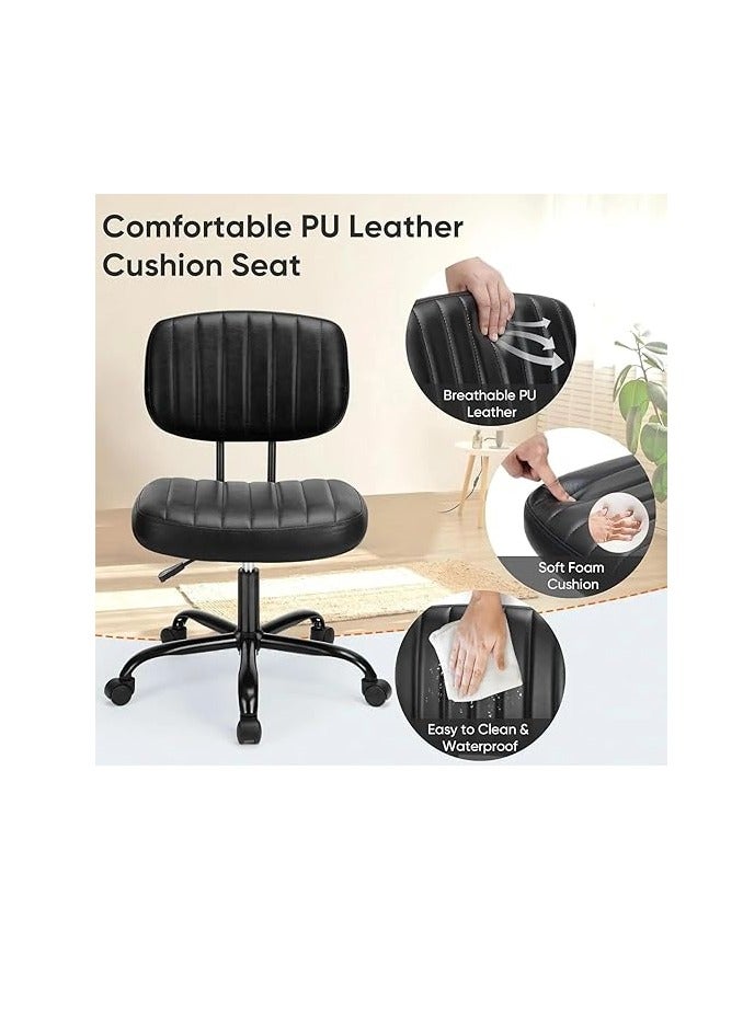 Cool Baby Armless Home Office Chair, Ergonomic PU Leather Desk Chair with Adjustable Height, Low Back Lumbar Support & 360° Swivel Wheels – Comfortable Cushion Chair for Small Spaces - Image 3