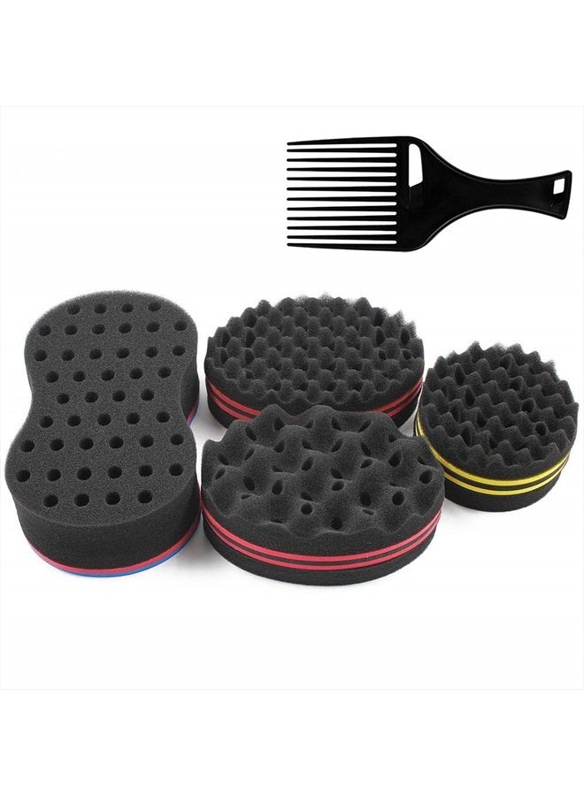 AIR&TREE Big Holes Magic Barber Sponge Brush Twist Hair For Wave,Small Wave Big Wave,Coils,Afro Curl As Hair Care Tool Men and Women Curl Hair Sponge(4PCS) - Image 1