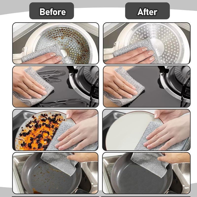 ikis ikis 10 Pcs Multifunctional NonScratch Wire Dishcloth Multipurpose Wire Dishwashing Rags for Wet and Dry Washing for Dishes Sinks Counters Stove Tops Easy Rinsing Machine Washable - Image 5