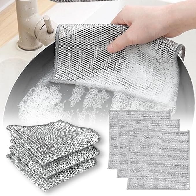 ikis ikis 10 Pcs Multifunctional NonScratch Wire Dishcloth Multipurpose Wire Dishwashing Rags for Wet and Dry Washing for Dishes Sinks Counters Stove Tops Easy Rinsing Machine Washable - Image 2