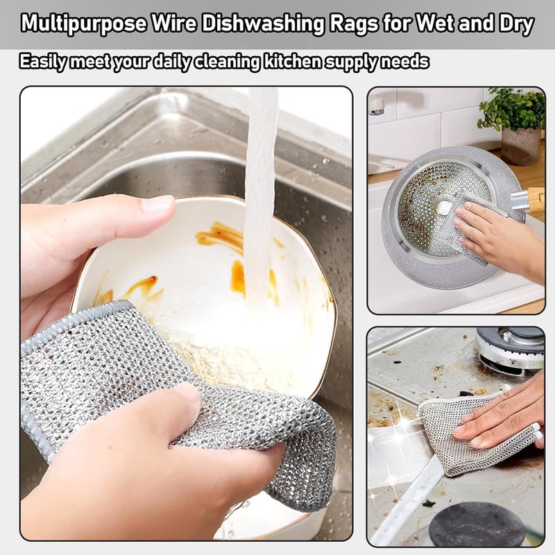 ikis ikis 10 Pcs Multifunctional NonScratch Wire Dishcloth Multipurpose Wire Dishwashing Rags for Wet and Dry Washing for Dishes Sinks Counters Stove Tops Easy Rinsing Machine Washable - Image 3