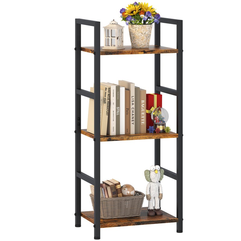Katrawu Bookshelf Storage Shelf Bookcase, 3 Tier Industrial Bookcase,Small Book case for Living Room, Bedroom, and Home Office, Easy Assembly Free Combination Multi-Functional Organizer(3 Tier,Rustic Brown) - Image 1