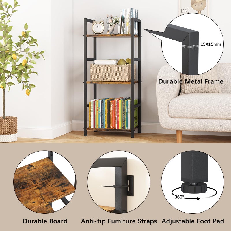 Katrawu Bookshelf Storage Shelf Bookcase, 3 Tier Industrial Bookcase,Small Book case for Living Room, Bedroom, and Home Office, Easy Assembly Free Combination Multi-Functional Organizer(3 Tier,Rustic Brown) - Image 5