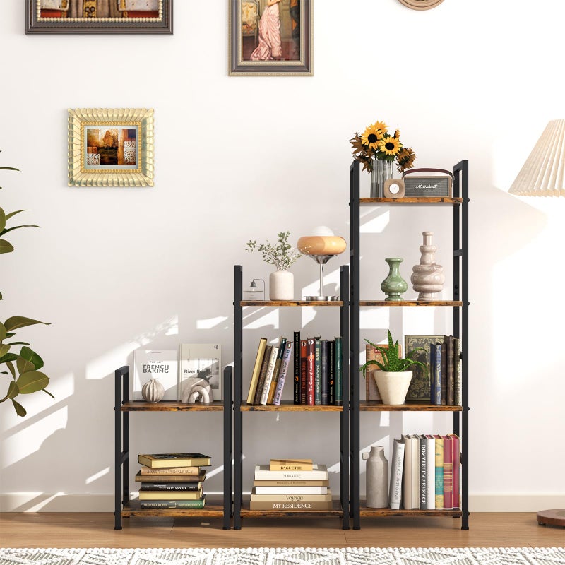 Katrawu Bookshelf Storage Shelf Bookcase, 3 Tier Industrial Bookcase,Small Book case for Living Room, Bedroom, and Home Office, Easy Assembly Free Combination Multi-Functional Organizer(3 Tier,Rustic Brown) - Image 2