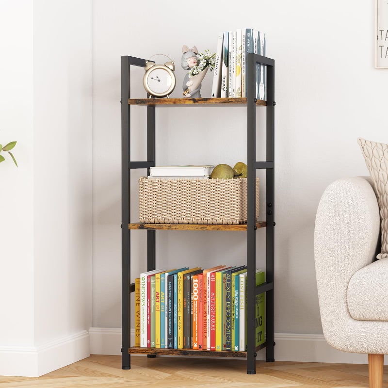 Katrawu Bookshelf Storage Shelf Bookcase, 3 Tier Industrial Bookcase,Small Book case for Living Room, Bedroom, and Home Office, Easy Assembly Free Combination Multi-Functional Organizer(3 Tier,Rustic Brown) - Image 3