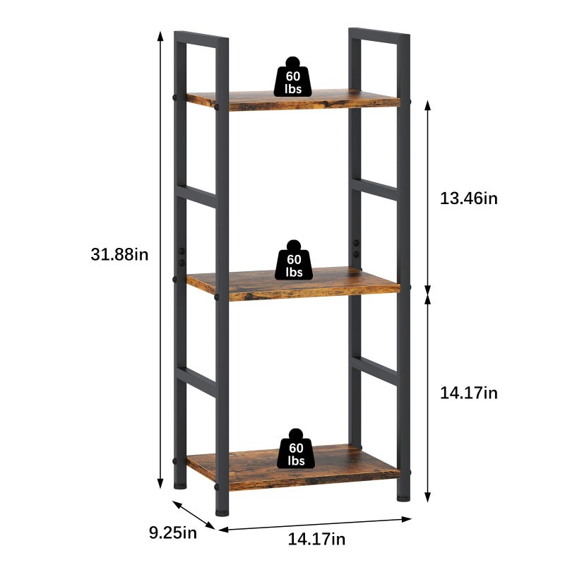 Katrawu Bookshelf Storage Shelf Bookcase, 3 Tier Industrial Bookcase,Small Book case for Living Room, Bedroom, and Home Office, Easy Assembly Free Combination Multi-Functional Organizer(3 Tier,Rustic Brown) - Image 4