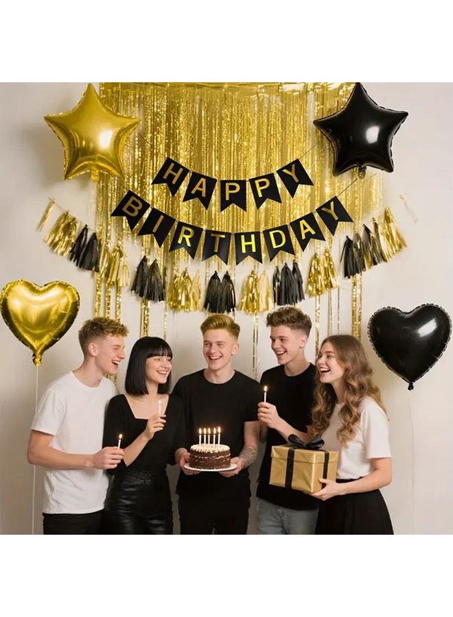 Black Golden Birthday Decorations For Men Women With Balloons Banner Pom Poms And Tassel Streamers For 18th 30th 40th 50th 60th Graduation Party Supplies - Image 5