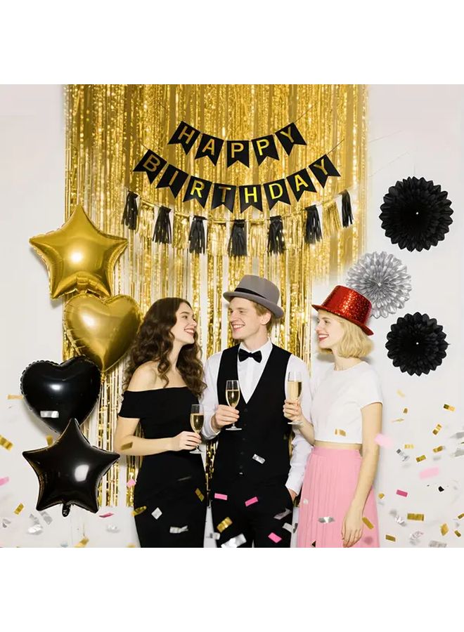 Black Golden Birthday Decorations For Men Women With Balloons Banner Pom Poms And Tassel Streamers For 18th 30th 40th 50th 60th Graduation Party Supplies - Image 3
