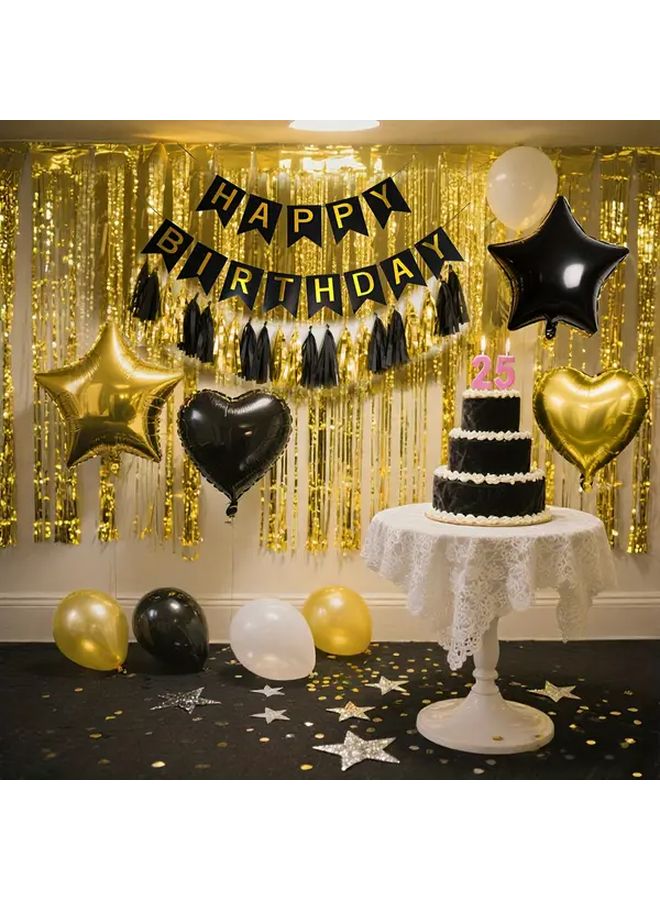 Black Golden Birthday Decorations For Men Women With Balloons Banner Pom Poms And Tassel Streamers For 18th 30th 40th 50th 60th Graduation Party Supplies - Image 4