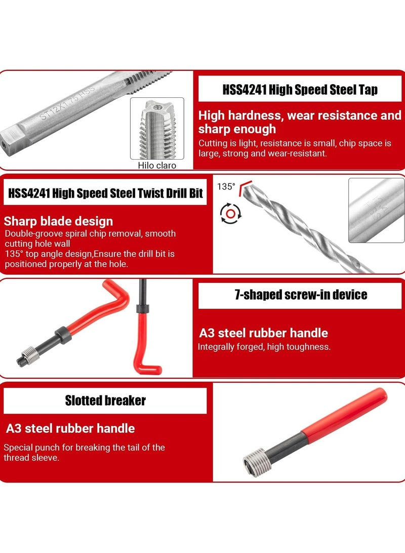 Oasisgalore 131Pc Thread Repair Kit, HSS Drill Helicoil Repair Kit Metric M5 M6 M8 M10 M12 - Image 4