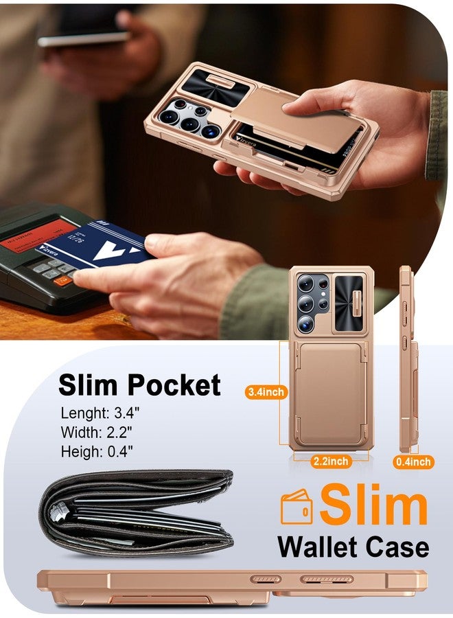 جراب Vizvera لهاتف سامسونج جالاكسي S25 ألترا، جراب محفظة بتقنية RFID [حامل بطاقات][غطاء كاميرا][حافة مرتفعة]، جراب حماية سيليكوني متين مقاوم للصدمات لكامل الجسم لهاتف جالاكسي S25 ألترا 6.9 بوصة (ذهبي شامبانيا) - Image 5