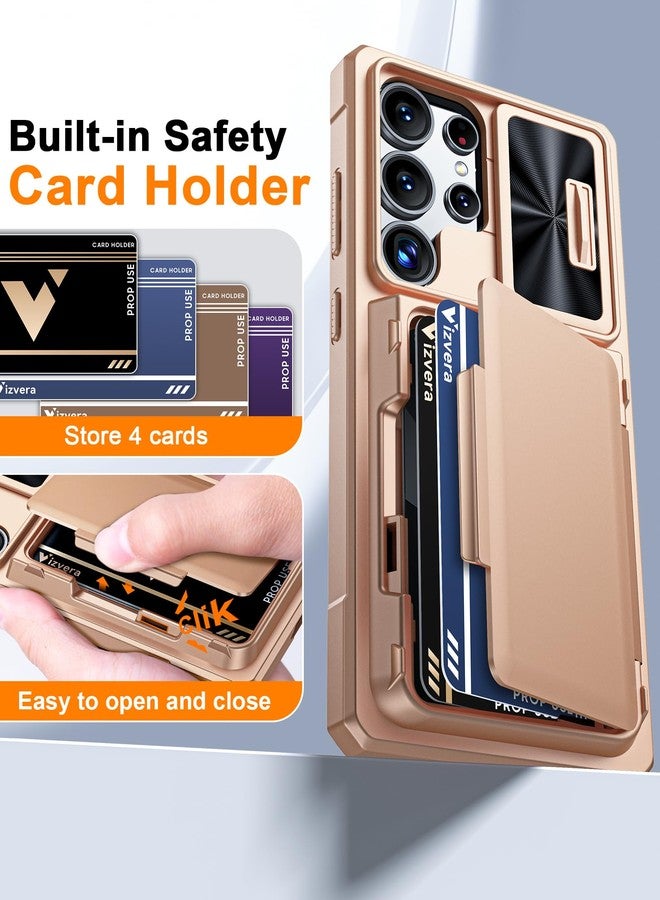جراب Vizvera لهاتف سامسونج جالاكسي S25 ألترا، جراب محفظة بتقنية RFID [حامل بطاقات][غطاء كاميرا][حافة مرتفعة]، جراب حماية سيليكوني متين مقاوم للصدمات لكامل الجسم لهاتف جالاكسي S25 ألترا 6.9 بوصة (ذهبي شامبانيا) - Image 3