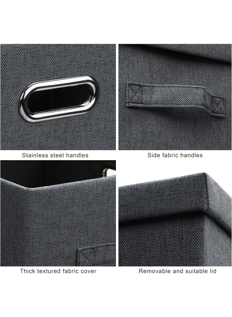 XVersion 3-Pack Collapsible Linen Storage Bins with Removable Lids, 38L Foldable Stackable Fabric Organiser Boxes with 4 Handles, 44 x 29 x 30 cm - Image 2