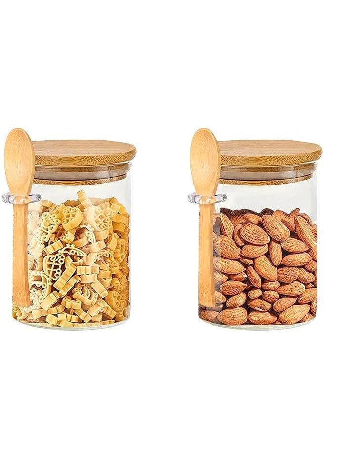 2-Pack 550ml Glass Jars with Airtight Bamboo Lids, Wooden Spoons, 10 Reusable Labels & Marker – Perfect Kitchen Storage for Spices, Coffee, Tea, Sugar, Snacks & More - Image 1