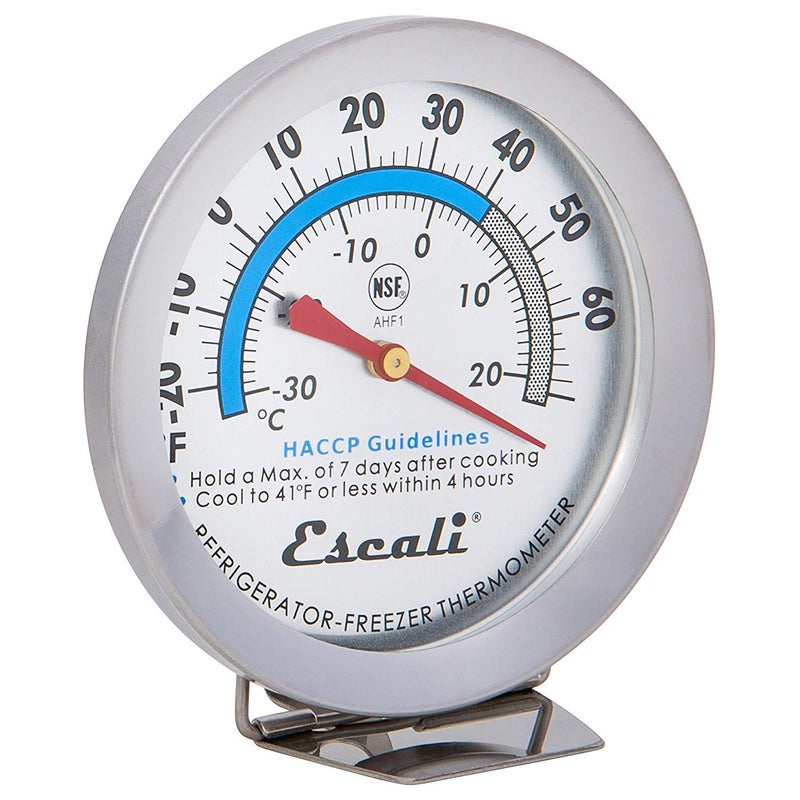 Escali Escali AHF1 Stainless Steel Large Dial Refrigerator Freezer Thermometer for Hanging or Standing on a Fridge or Freezer HACCP Zones NSF Certified 