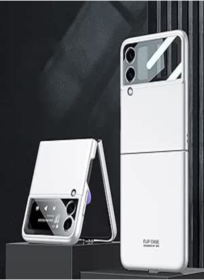 SHIEID Samsung Z Flip 4 Case, Ultra-Thin Galaxy Z Flip 4 Case Built-in Camera Screen Protector Phone Case for Samsung Galaxy Z Flip 4 5G, Elegant Silver White