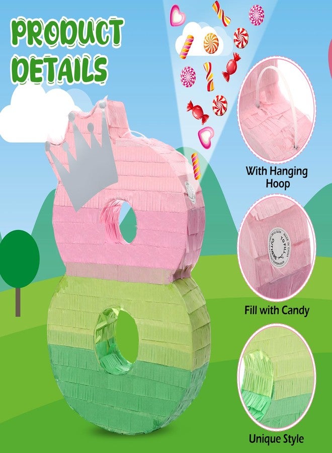 Arrowbash Number 8 Piñata Pink and Green Birthday Decorations Witch Themed Party Favor with Stick Blindfold and Confetti, Your Birth Day Gift for Kids Girls Boys, 15.9 x 11 x 2.7'' - Image 3