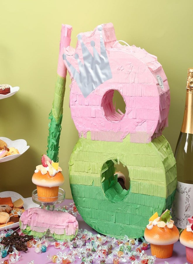 Arrowbash Number 8 Piñata Pink and Green Birthday Decorations Witch Themed Party Favor with Stick Blindfold and Confetti, Your Birth Day Gift for Kids Girls Boys, 15.9 x 11 x 2.7'' - Image 4