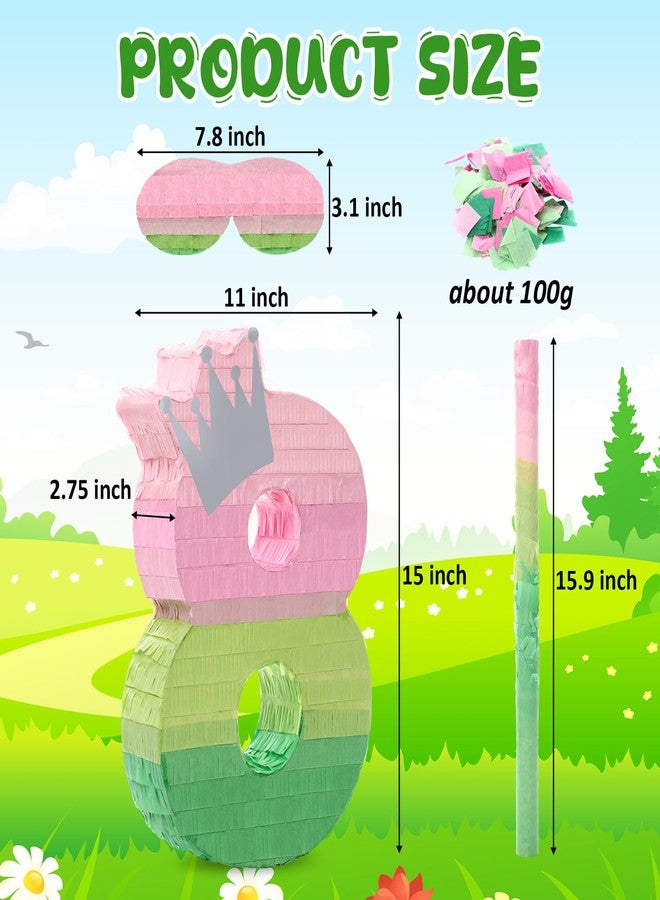 Arrowbash Number 8 Piñata Pink and Green Birthday Decorations Witch Themed Party Favor with Stick Blindfold and Confetti, Your Birth Day Gift for Kids Girls Boys, 15.9 x 11 x 2.7'' - Image 2