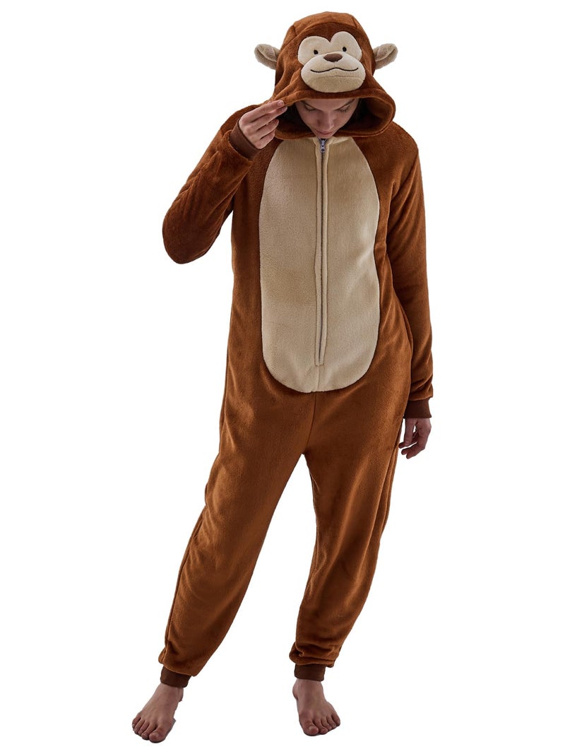 JUOLOET Unisex Adult Onesie Pajamas Monkey Animal One Piece Snug Fit Halloween Costume Sleepwear Homewear ï¼ˆMonkey,Smallï¼‰ - Image 1