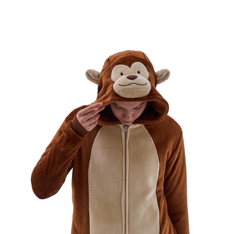 JUOLOET Unisex Adult Onesie Pajamas Monkey Animal One Piece Snug Fit Halloween Costume Sleepwear Homewear ï¼ˆMonkey,Smallï¼‰ - Image 2