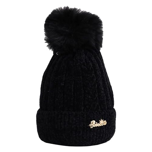 RR DESIGN Winter Warm Wool Pom Pom Hat Soft Thick Knit Acrylic Beanie Hat Caps-Winter Headgear for Girls and Women's (Black) - Image 2