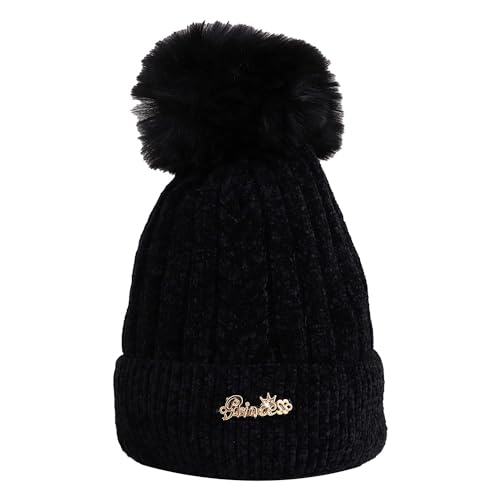 RR DESIGN Winter Warm Wool Pom Pom Hat Soft Thick Knit Acrylic Beanie Hat Caps-Winter Headgear for Girls and Women's (Black) - Image 4