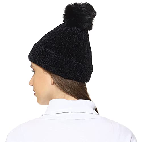 RR DESIGN Winter Warm Wool Pom Pom Hat Soft Thick Knit Acrylic Beanie Hat Caps-Winter Headgear for Girls and Women's (Black) - Image 3