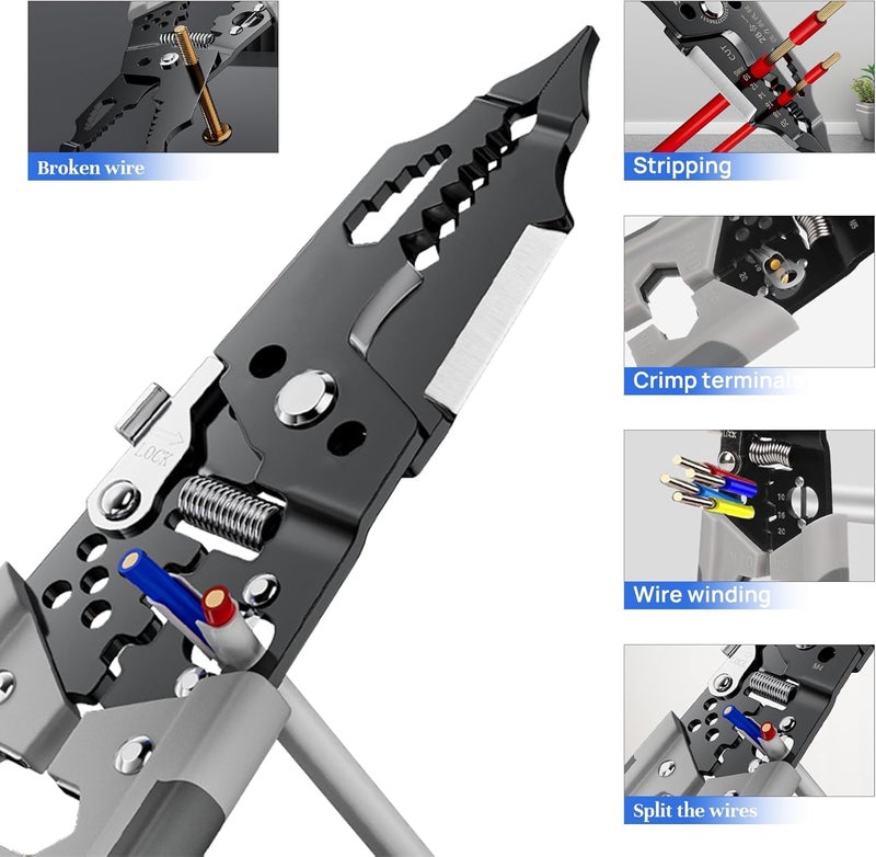 WICHARSH WICHARSH 28IN1 Wire Stripper Plier Crimping Tool and Cutter Multifunctional Tool Chromium Vanadium Steel Cutting Crimping for Electrician Stainless Puller Plier Cable Looping Splitting Stripping  - Image 5